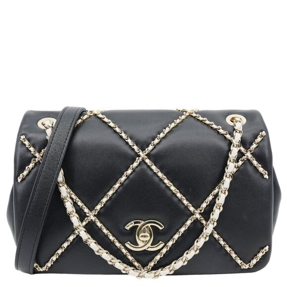 Chanel  Entwined Flap Small Lambskin Leather Chain Crossbody Black - Picture 1 of 12